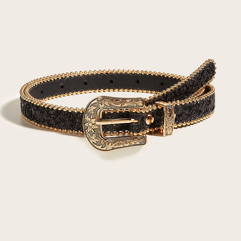 2 color retro wild engraved buckle belt