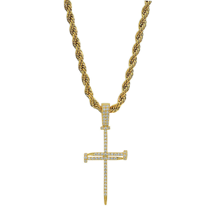 Micro Paved Zircon Hip Hop Anka Key Cross Hip Hop Pendant Necklace