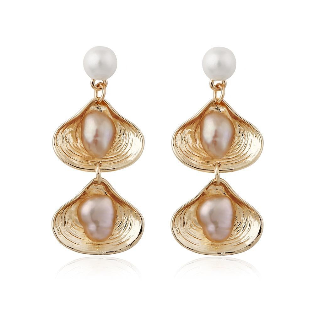 Double Shell Pearl Alloy Earrings