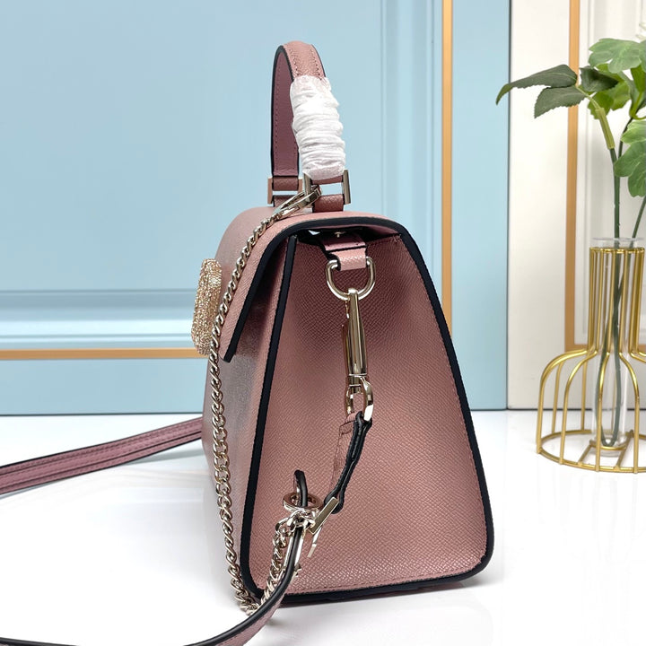 3 Colors Small Crystal Embellished Cowhide Handbag