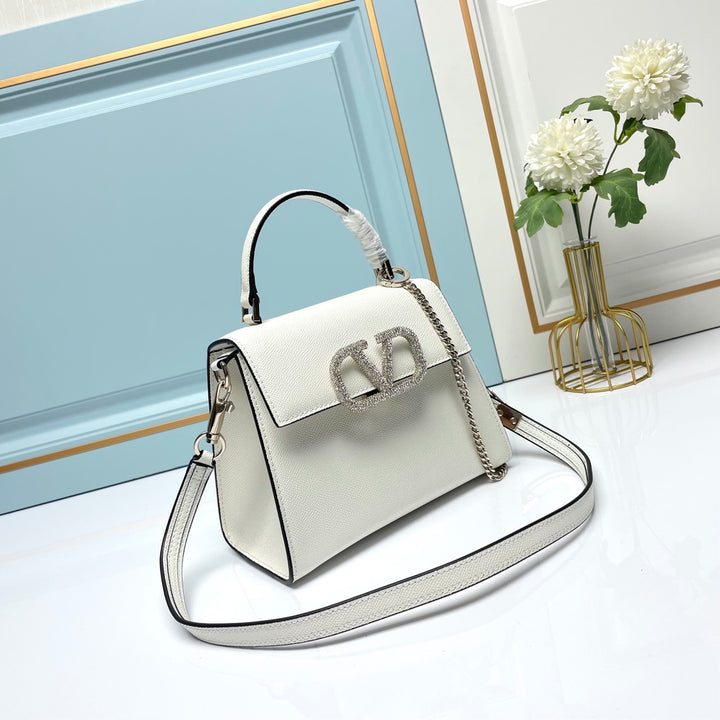 3 Colors Small Crystal Embellished Cowhide Handbag