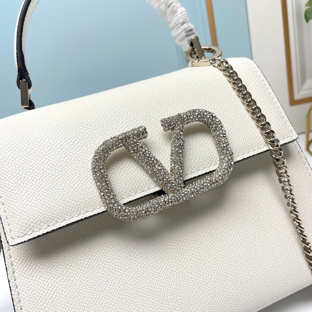 3 Colors Small Crystal Embellished Cowhide Handbag