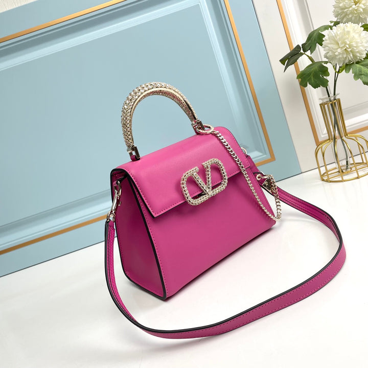 7 Colorful Crystal Embellished Cowhide Handbag