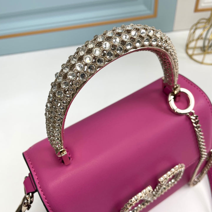 7 Colorful Crystal Embellished Cowhide Handbag