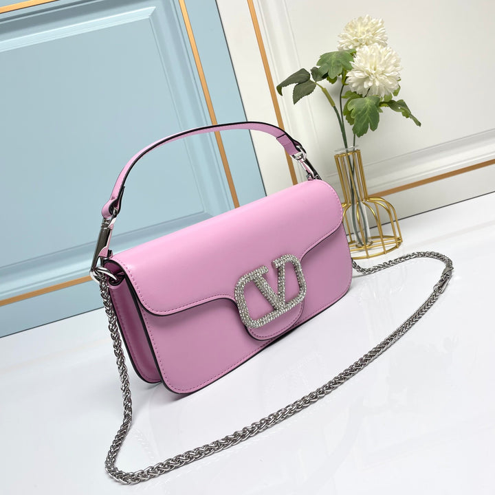 Pink Crystal Embellished Cowhide Handbag-M069