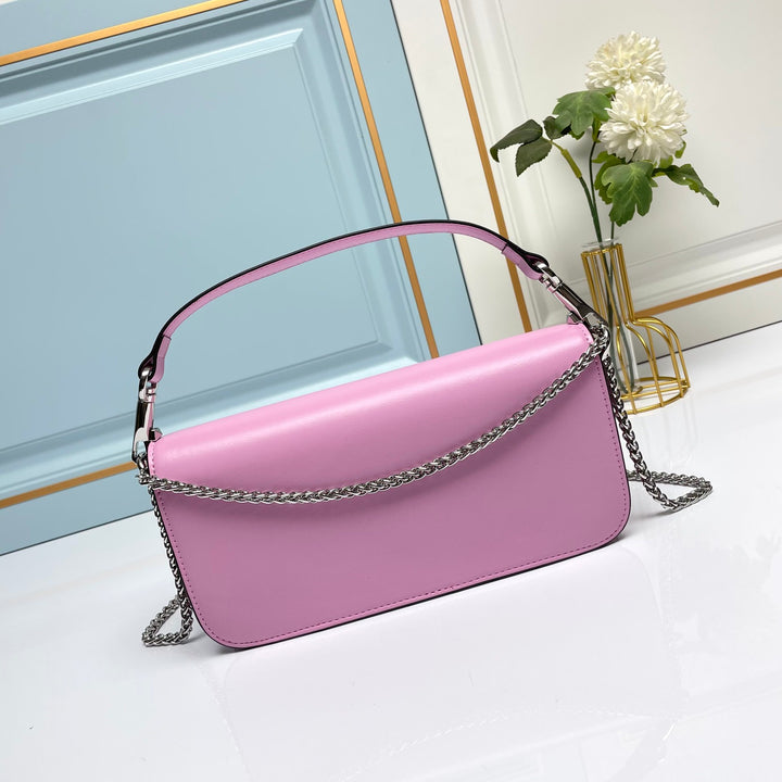 Pink Crystal Embellished Cowhide Handbag-M069