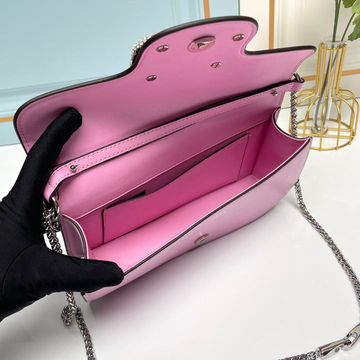 Pink Crystal Embellished Cowhide Handbag-M069