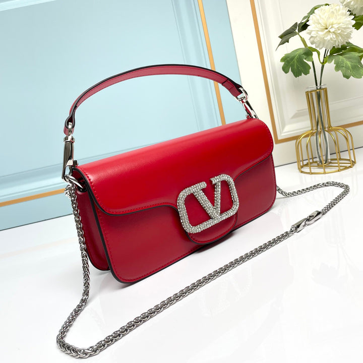 Red Crystal Embellished Cowhide Handbag-M069