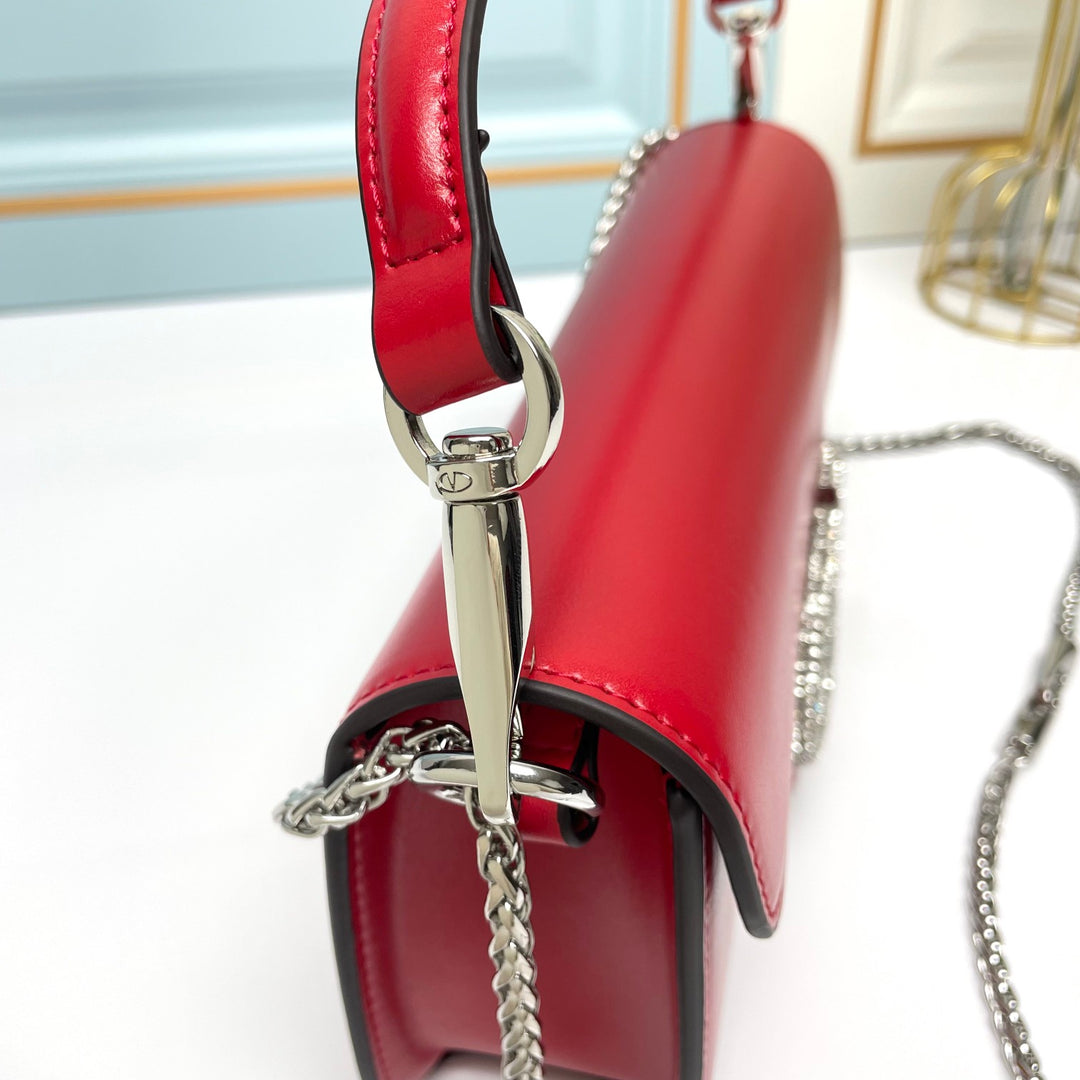 Red Crystal Embellished Cowhide Handbag-M069