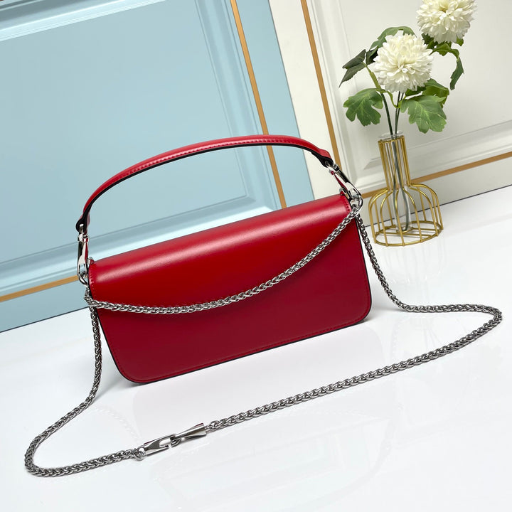 Red Crystal Embellished Cowhide Handbag-M069