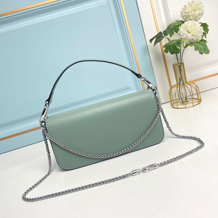 Light Green Crystal Embellished Cowhide Handbag-M069