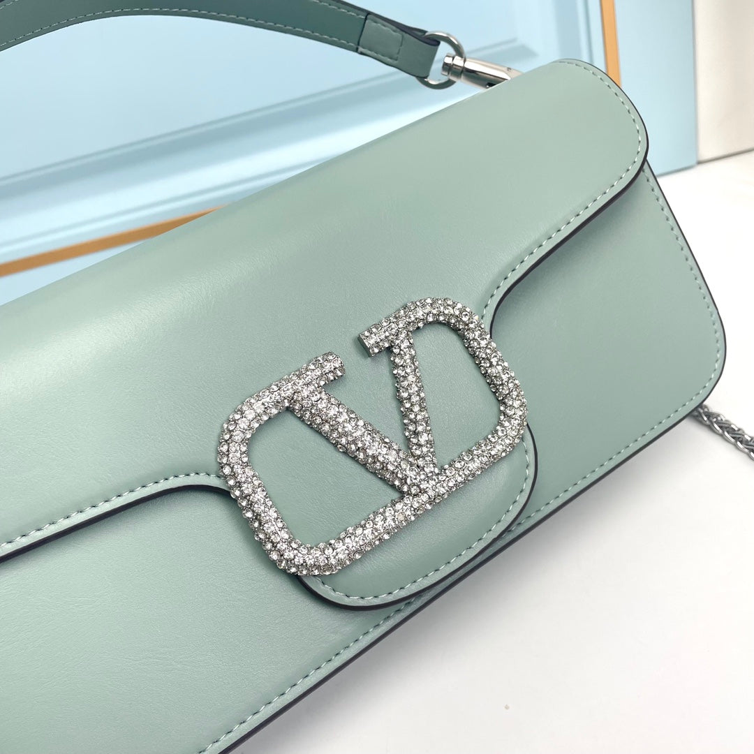 Light Green Crystal Embellished Cowhide Handbag-M069