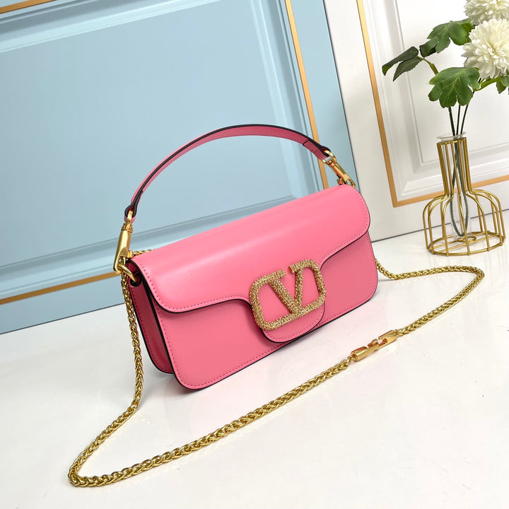 Pink Crystal Embellished Cowhide Handbag-M069