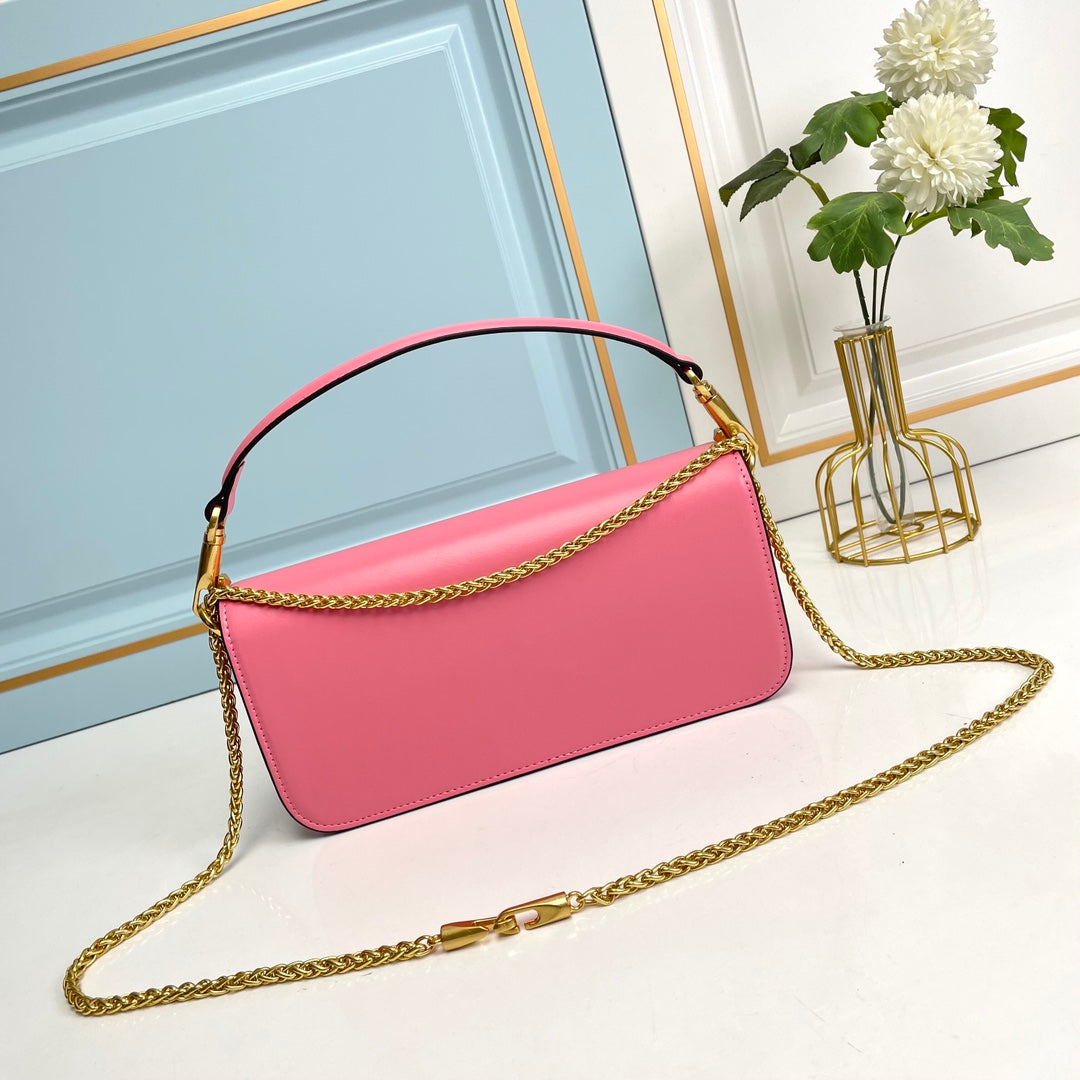 Pink Crystal Embellished Cowhide Handbag-M069