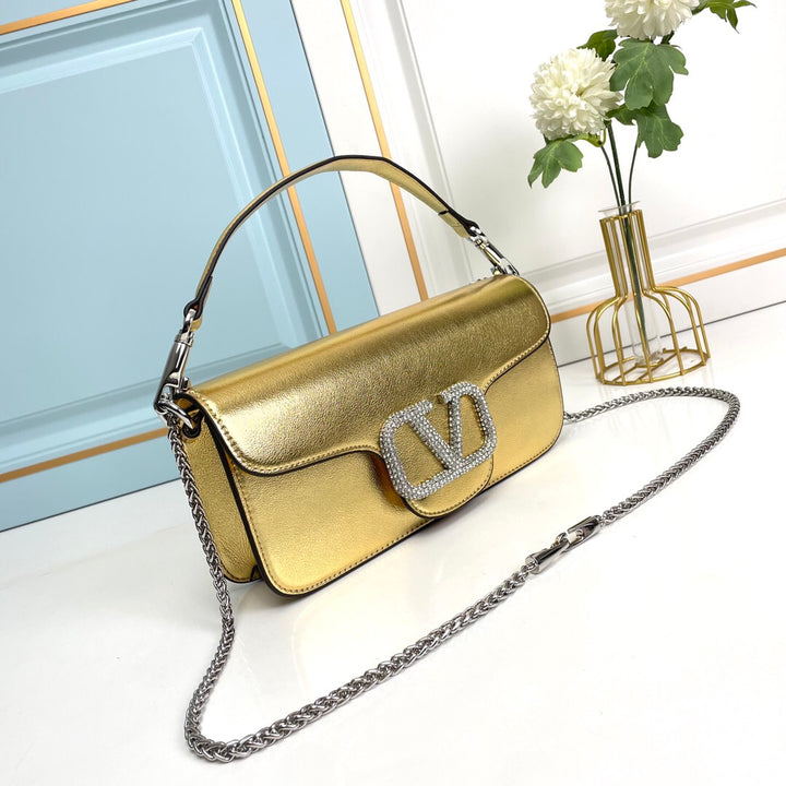 Gold Crystal Embellished Cowhide Handbag-M069