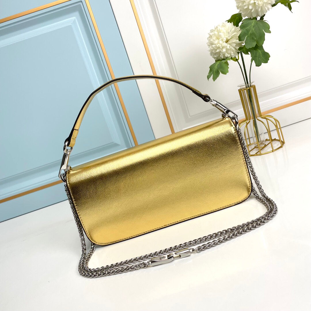 Gold Crystal Embellished Cowhide Handbag-M069