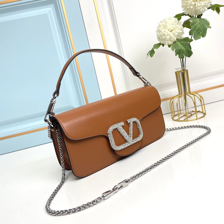 Brown Crystal Embellished Cowhide Handbag-M069