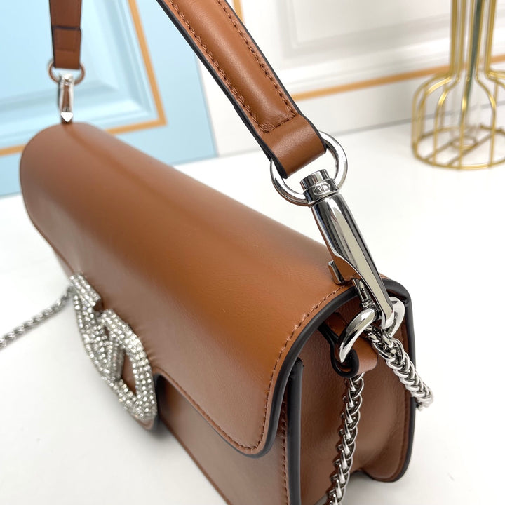 Brown Crystal Embellished Cowhide Handbag-M069