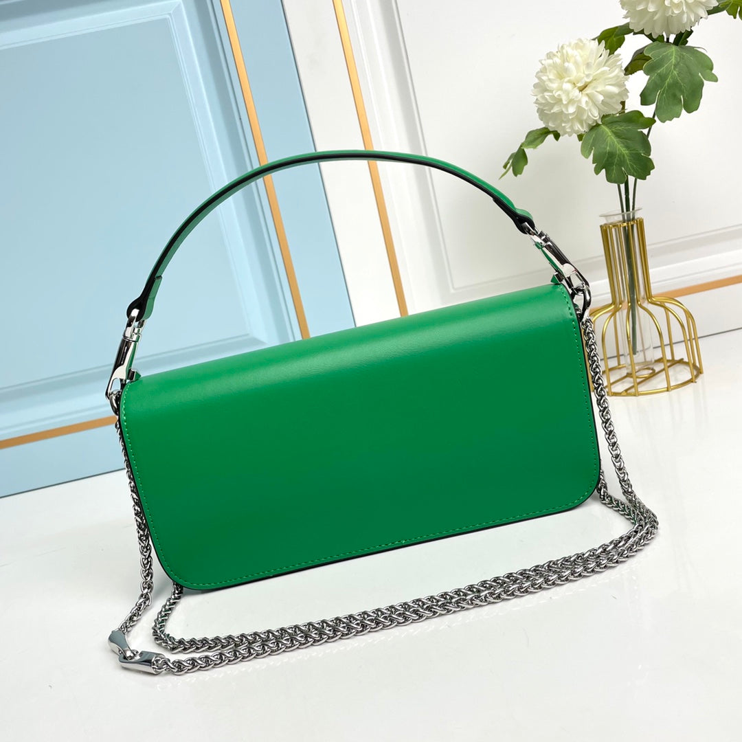 Green Crystal Embellished Cowhide Handbag-M069