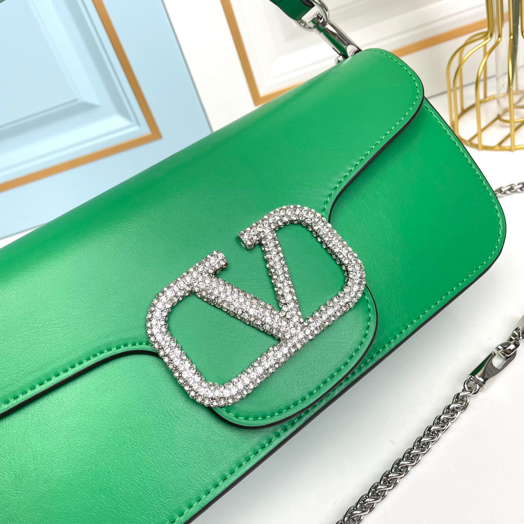 Green Crystal Embellished Cowhide Handbag-M069