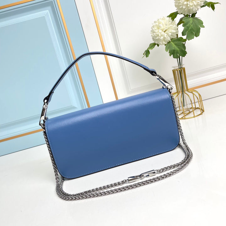 Blue Crystal Embellished Cowhide Handbag-M069