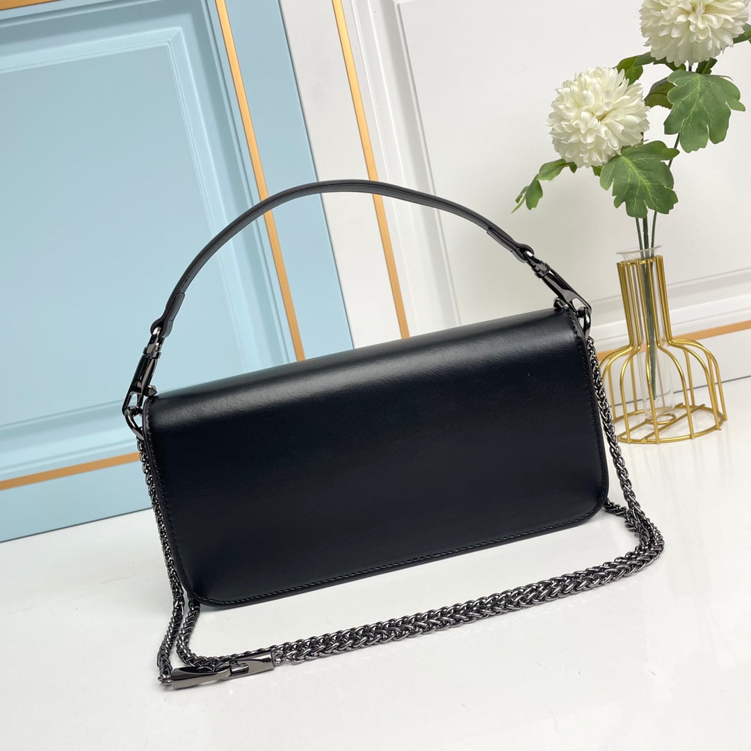 Black Crystal Embellished Cowhide Handbag-M069