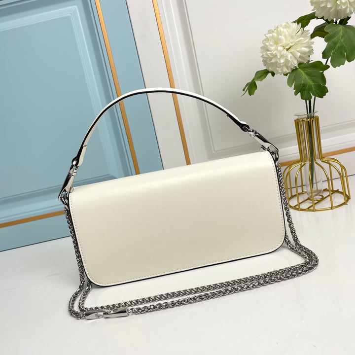 White Crystal Embellished Cowhide Handbag-M069