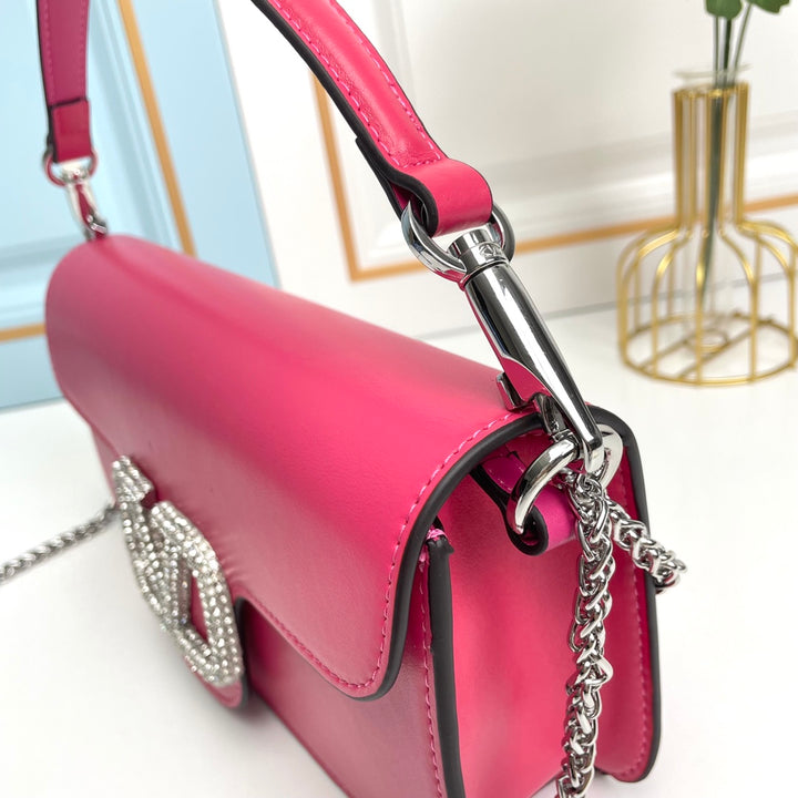 Purple Crystal Embellished Cowhide Handbag-M069