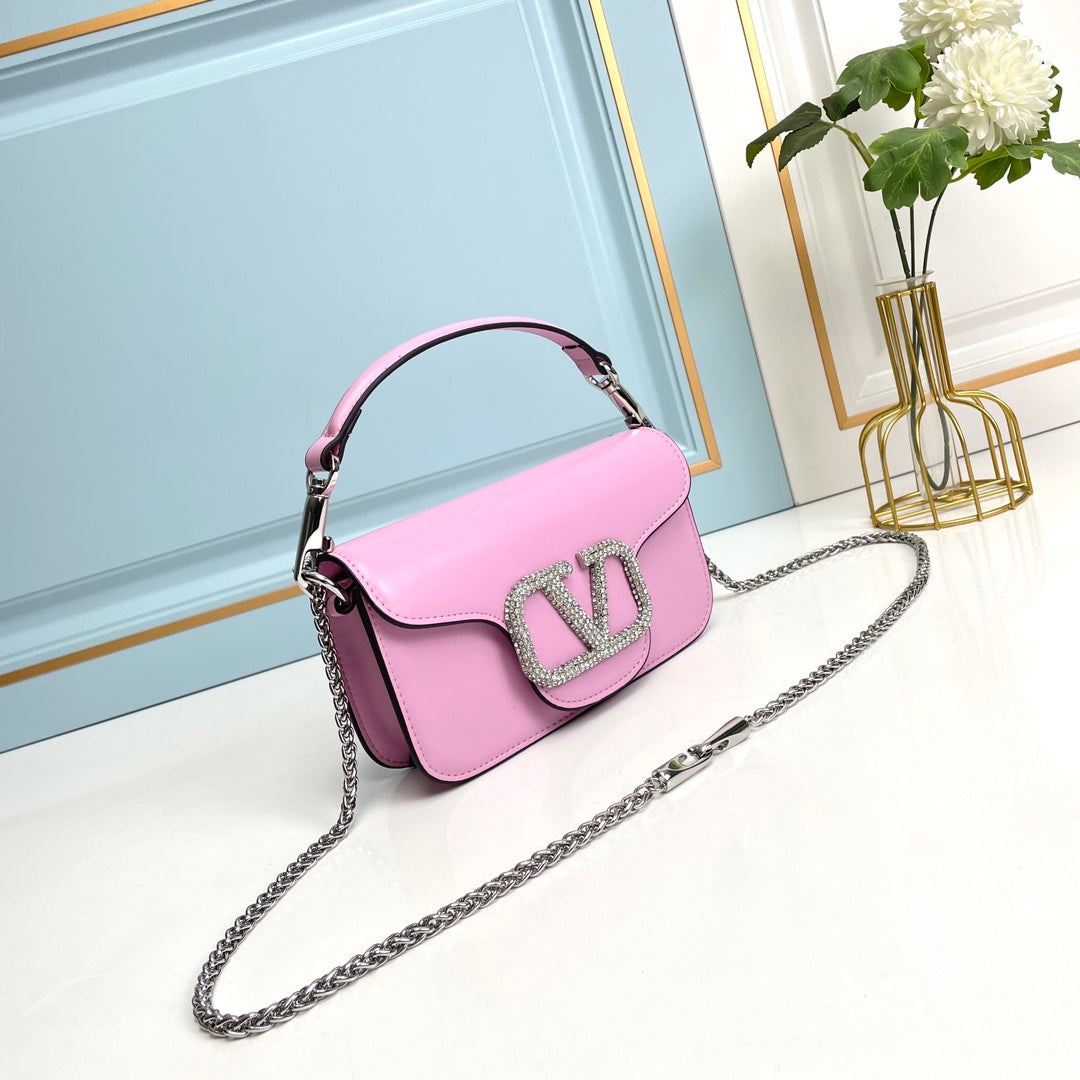 Pink Crystal Embellished Cowhide Handbag-M069