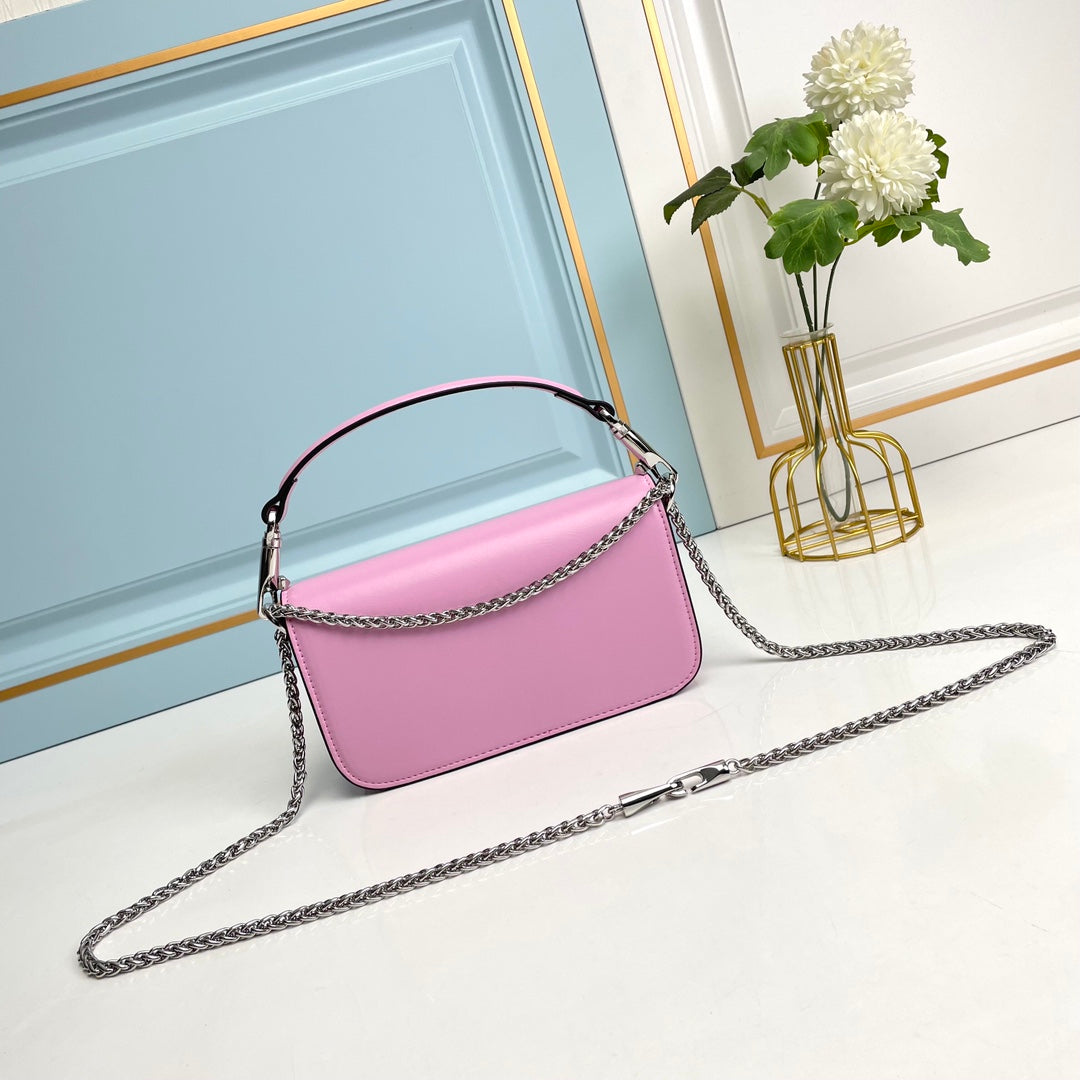 Pink Crystal Embellished Cowhide Handbag-M069