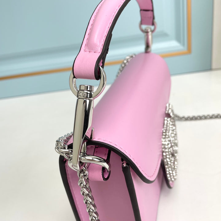 Pink Crystal Embellished Cowhide Handbag-M069