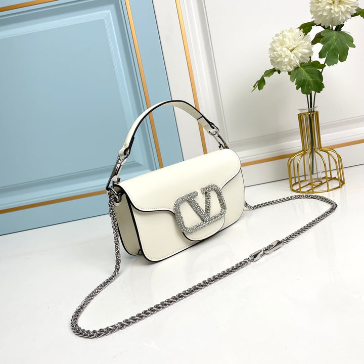 White Crystal Embellished Cowhide Handbag-M069