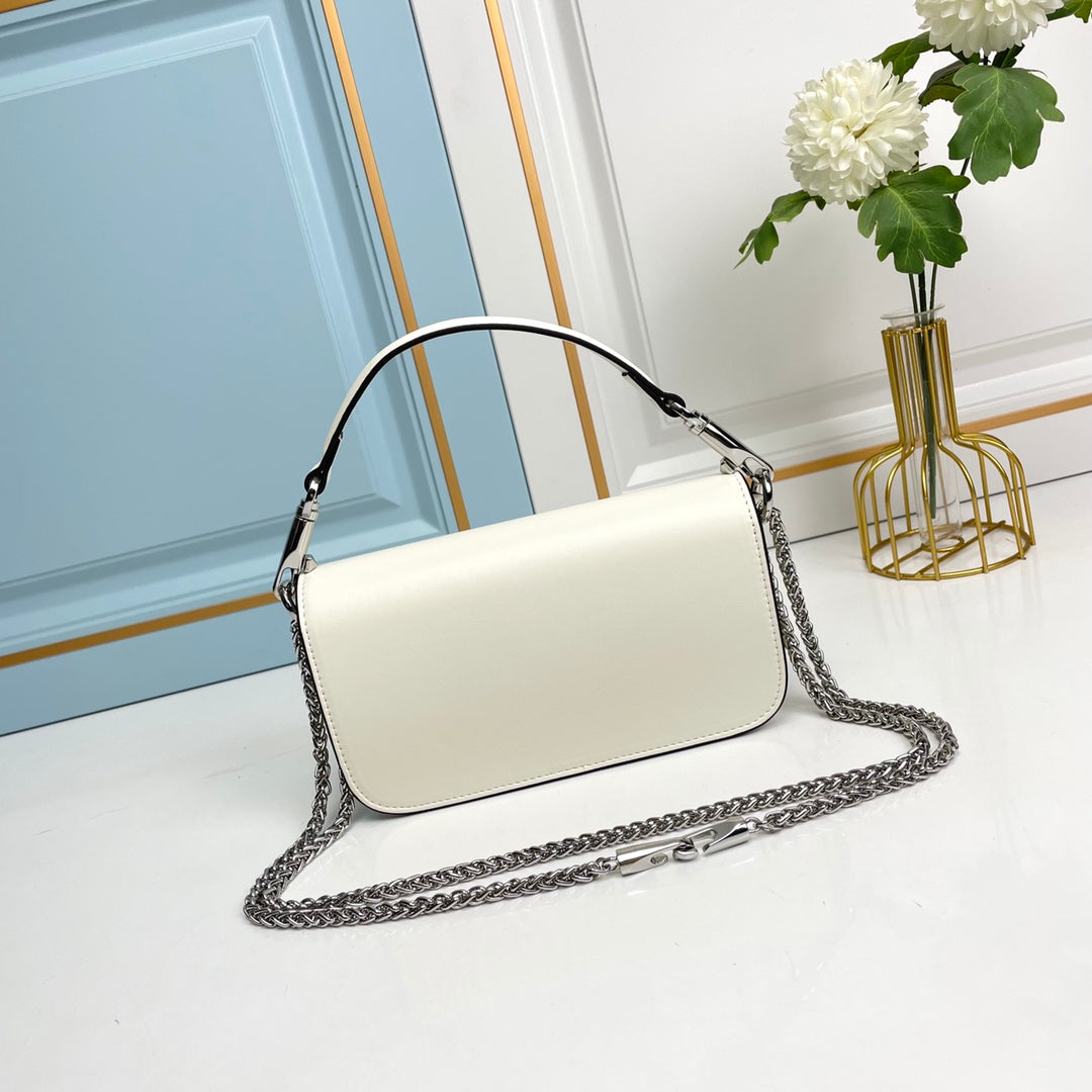 White Crystal Embellished Cowhide Handbag-M069