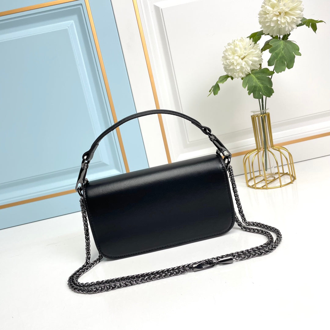 Black Crystal Embellished Cowhide Handbag-M069