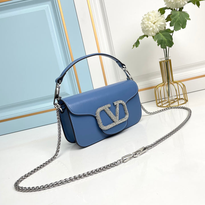 Blue Crystal Embellished Cowhide Handbag-M069