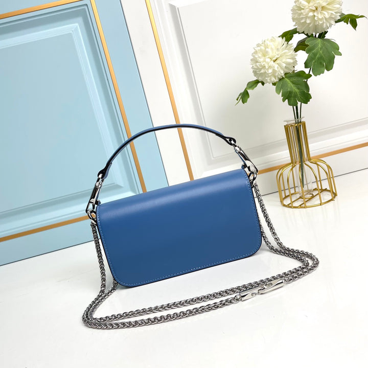 Blue Crystal Embellished Cowhide Handbag-M069