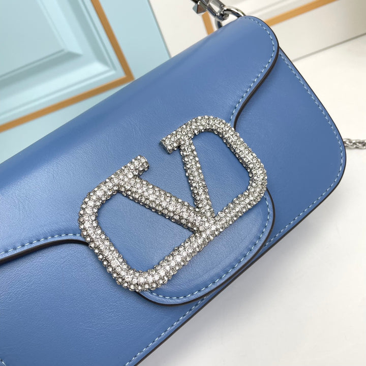 Blue Crystal Embellished Cowhide Handbag-M069