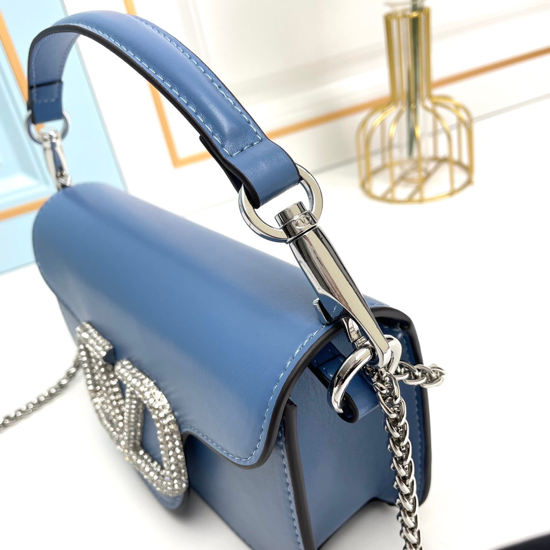 Blue Crystal Embellished Cowhide Handbag-M069