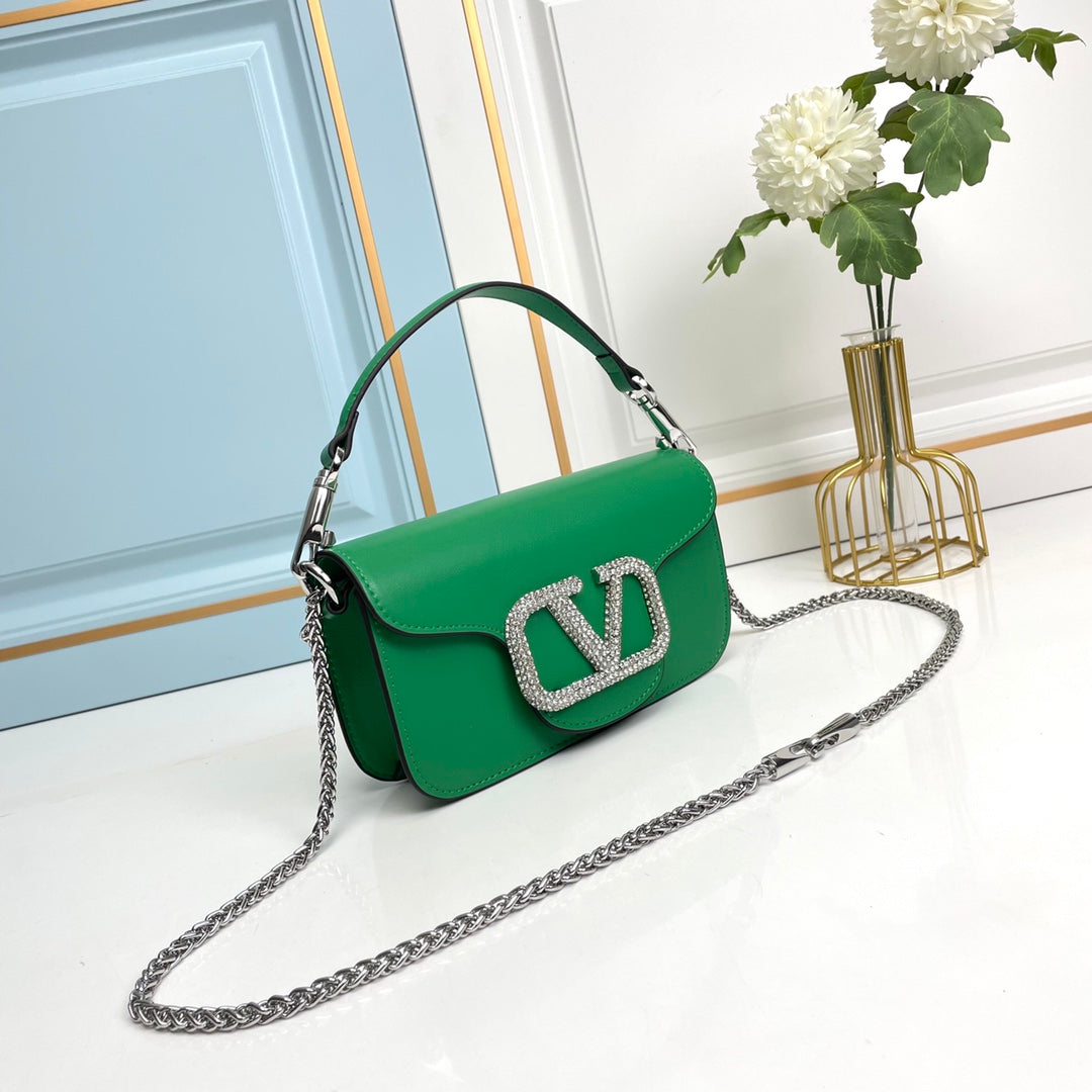 Green Crystal Embellished Cowhide Handbag-M069