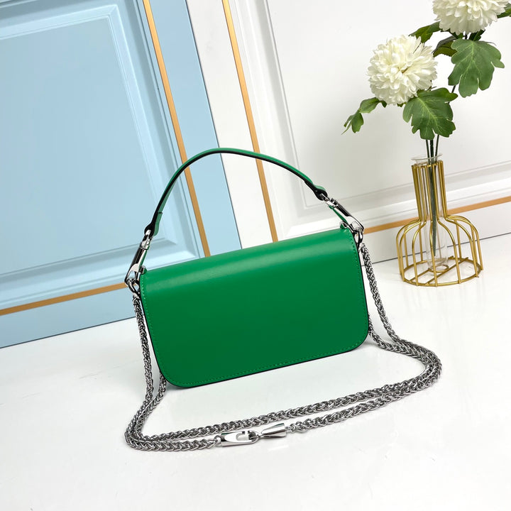 Green Crystal Embellished Cowhide Handbag-M069