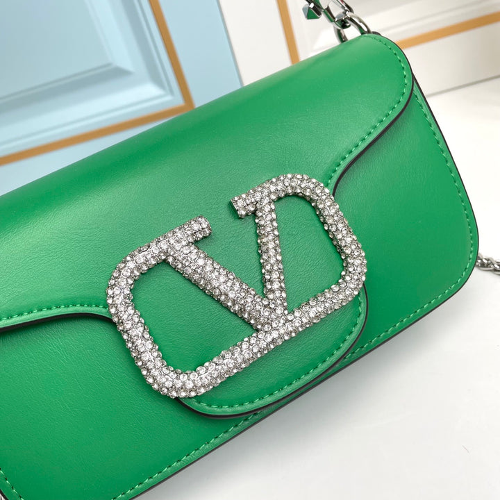 Green Crystal Embellished Cowhide Handbag-M069