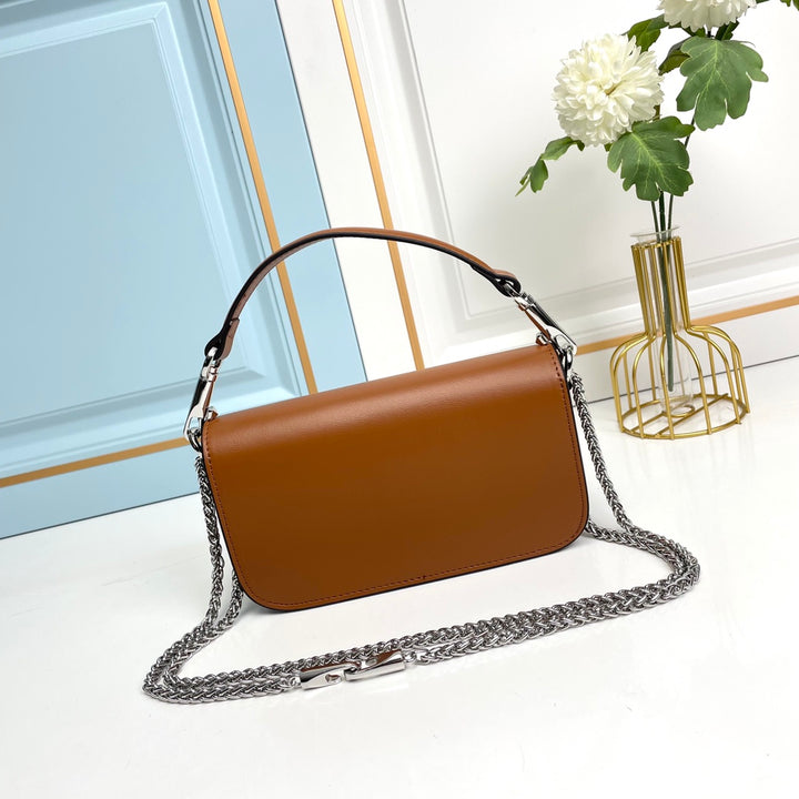 Brown Crystal Embellished Cowhide Handbag-M069