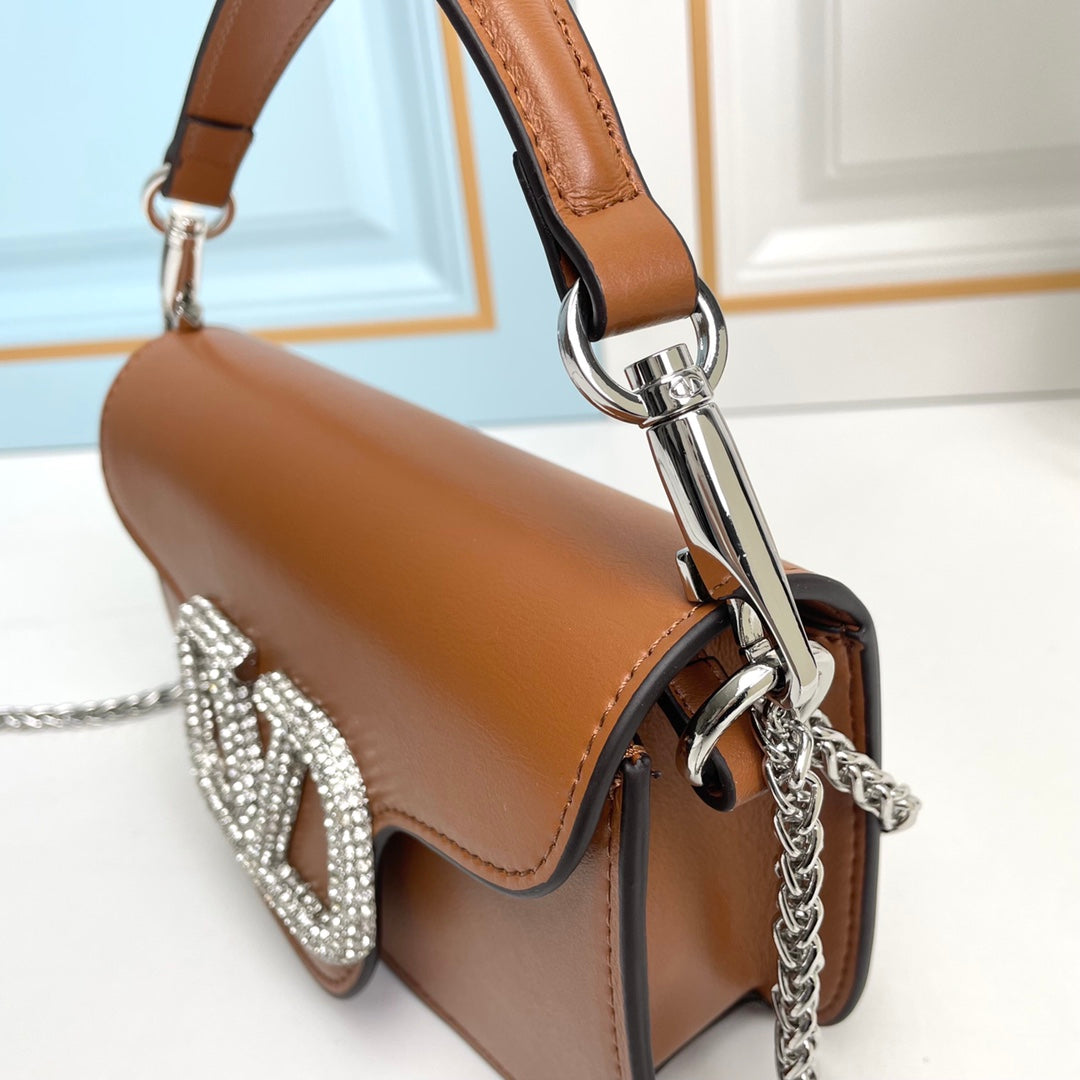 Brown Crystal Embellished Cowhide Handbag-M069