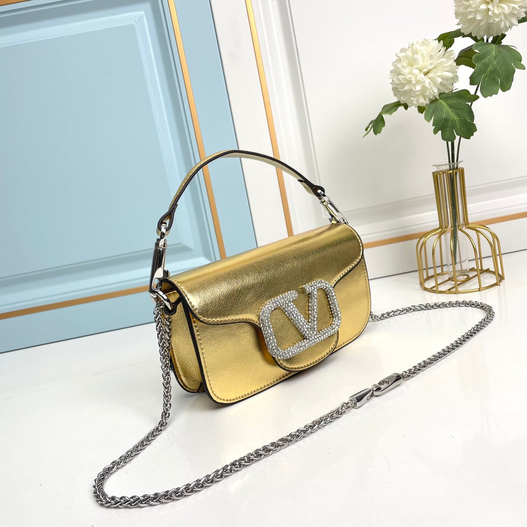 Gold Crystal Embellished Cowhide Handbag-M069