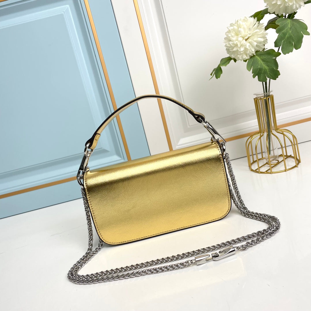 Gold Crystal Embellished Cowhide Handbag-M069