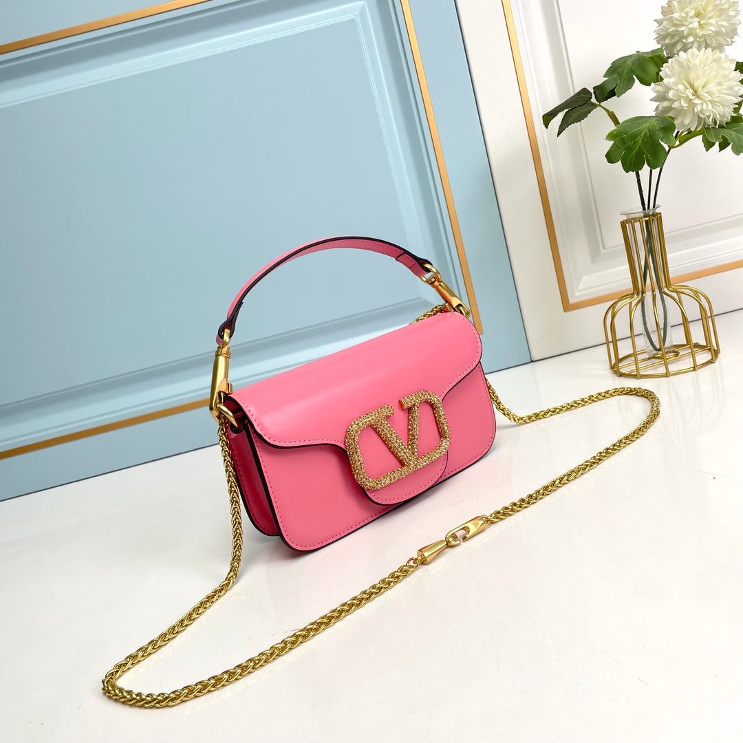 Pink Crystal Embellished Cowhide Handbag-M069