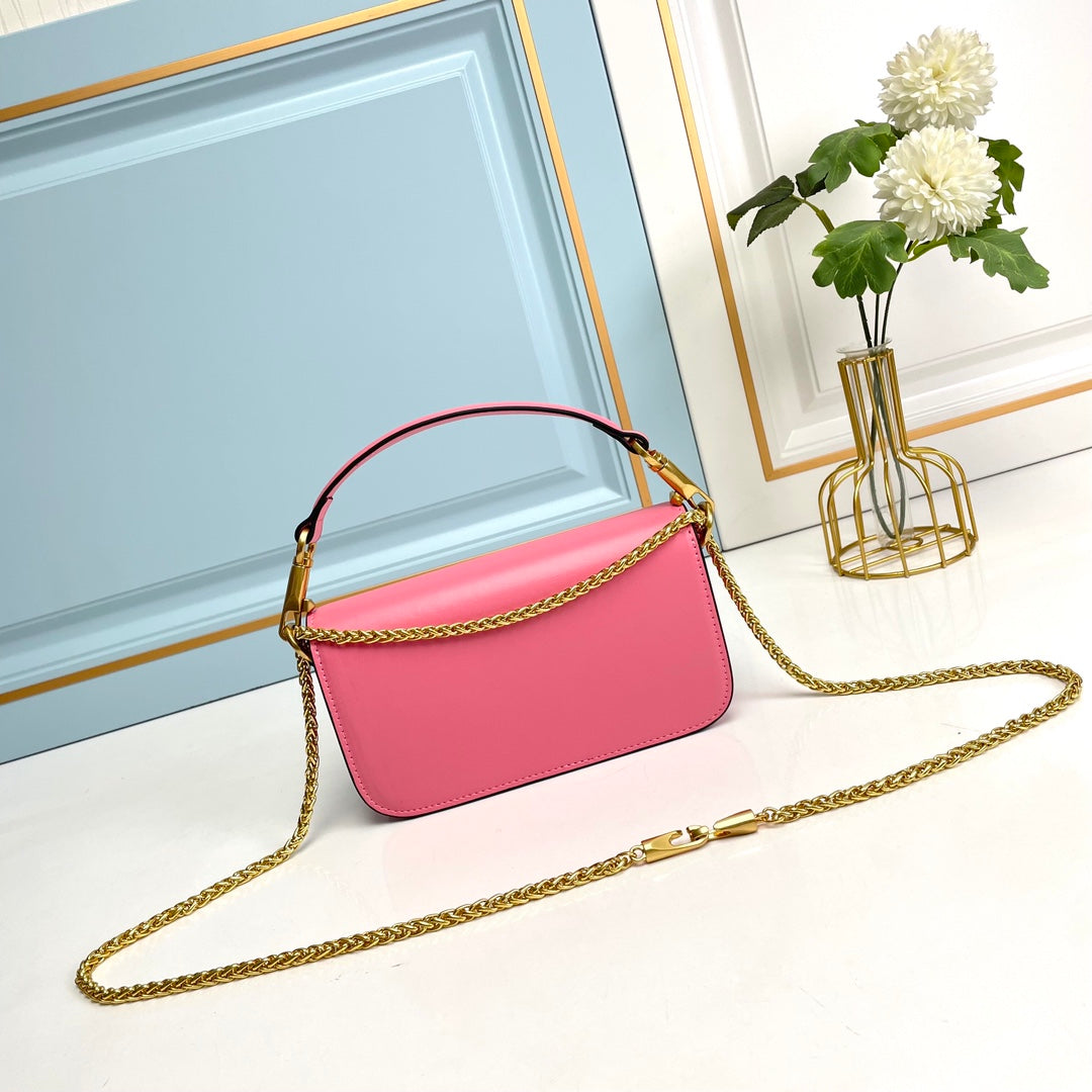 Pink Crystal Embellished Cowhide Handbag-M069