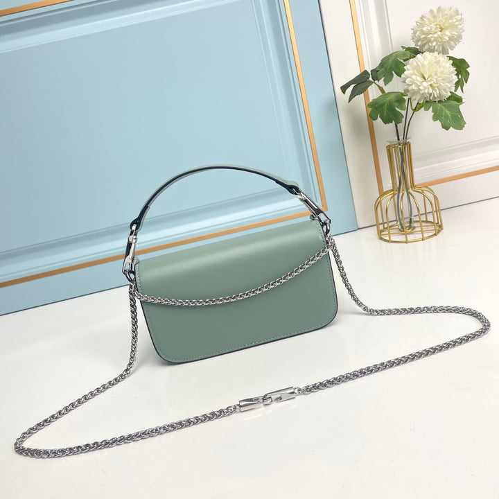 Light Green Crystal Embellished Cowhide Handbag-M069