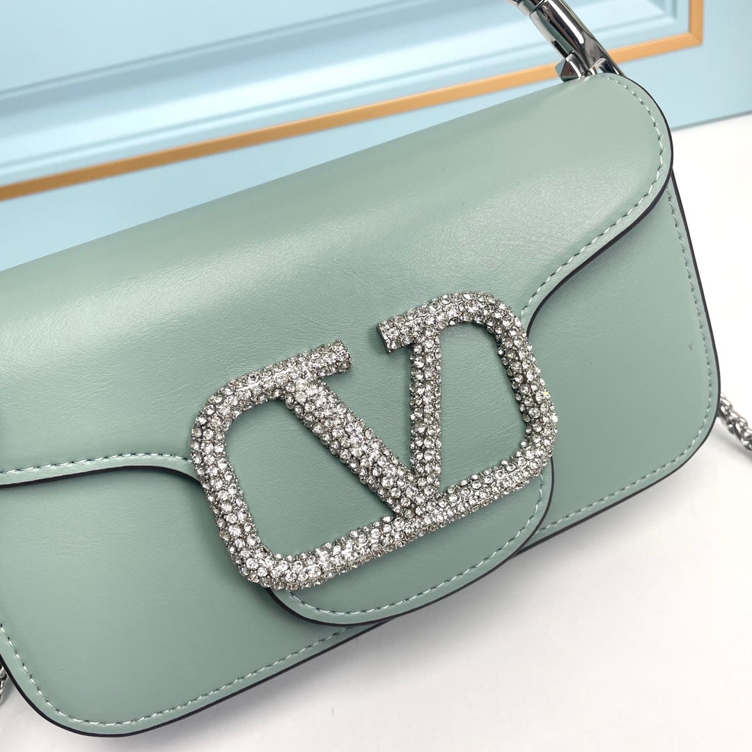 Light Green Crystal Embellished Cowhide Handbag-M069