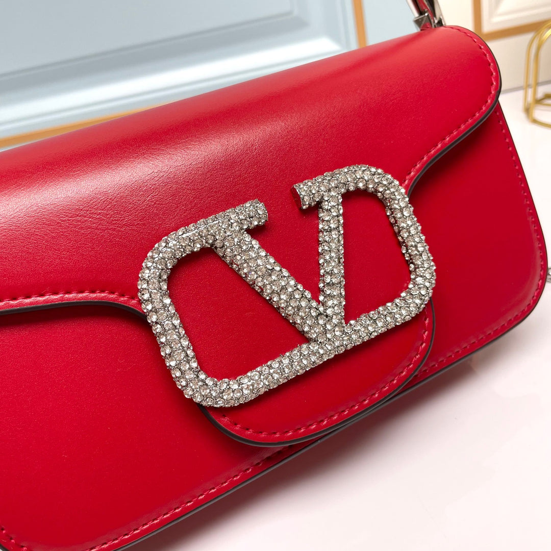 Red Crystal Embellished Cowhide Handbag-M069